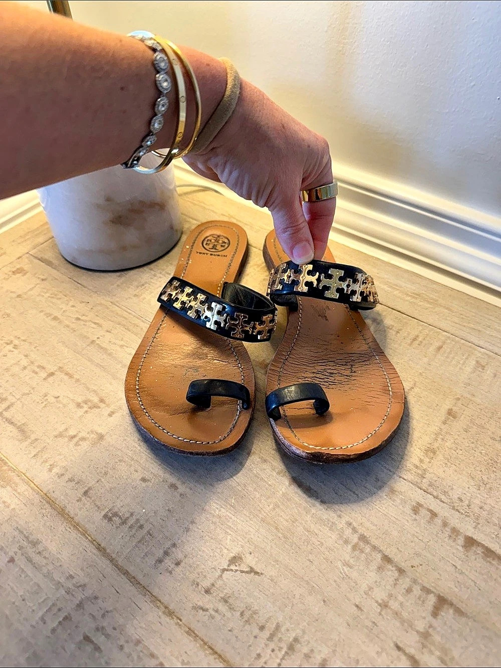Tory Burch Ravello Studded Toe Ring Sandal Brown & Black